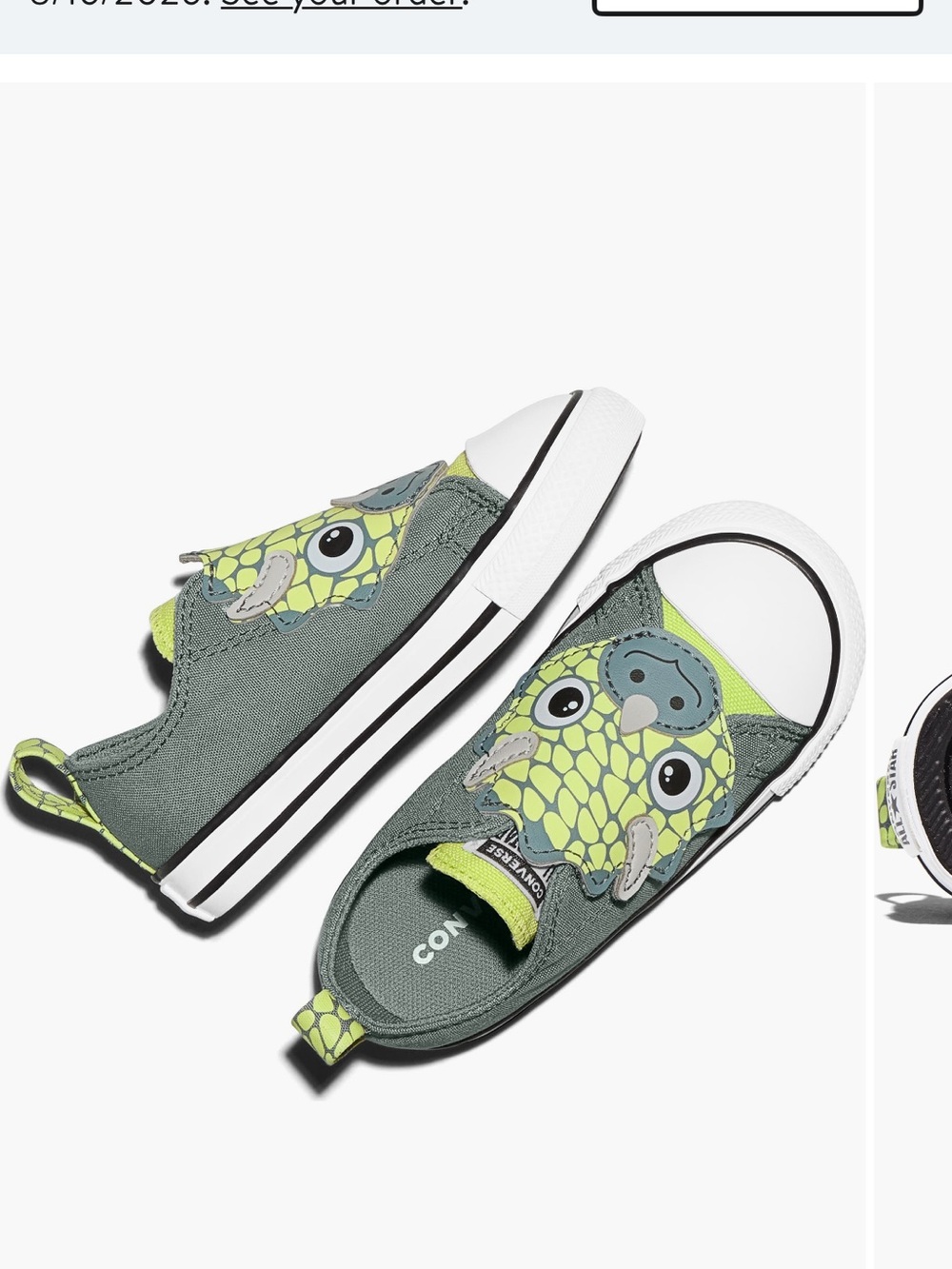 Converse Kids' Green Dino Slip-On Velcro Sneakers